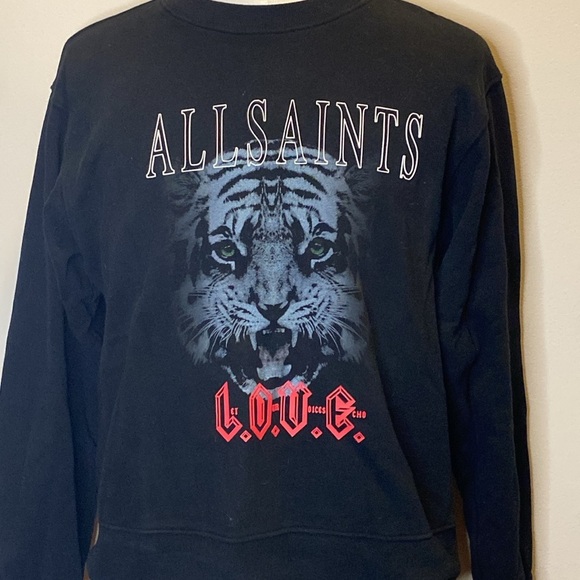 All Saints Graphic "Love" Lion Print Long Sleeve Pullover Shirt (sz M) - Picture 2 of 6